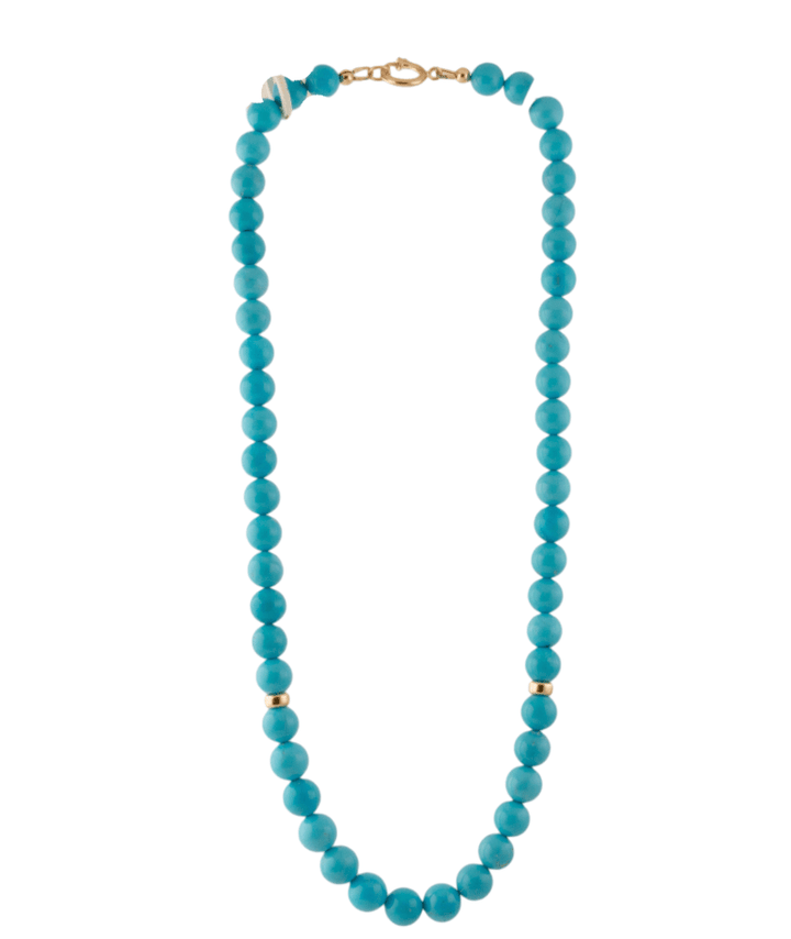 14k Gold x 9mm Sleeping Beauty Turquoise Beaded Choker - Kingdom Jewelry