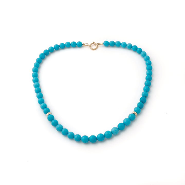 14k Gold x 9mm Sleeping Beauty Turquoise Beaded Choker - Kingdom Jewelry