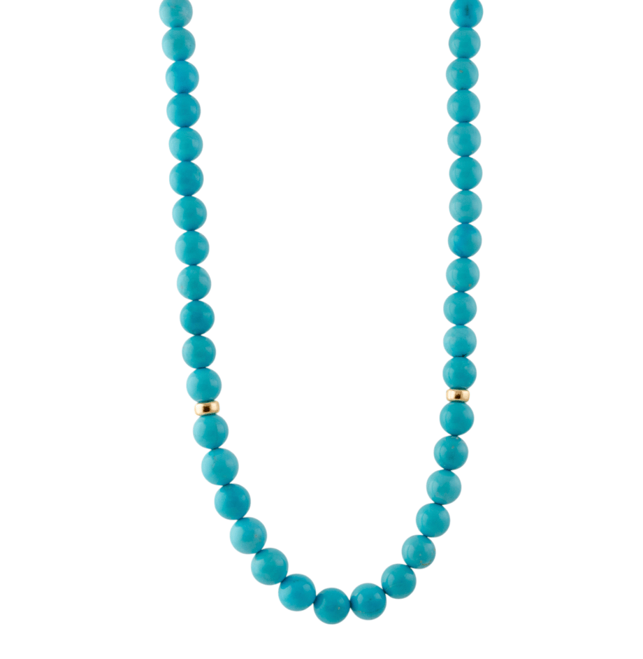 14k Gold x 9mm Sleeping Beauty Turquoise Beaded Choker - Kingdom Jewelry