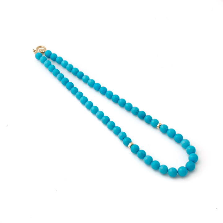 14k Gold x 9mm Sleeping Beauty Turquoise Beaded Choker - Kingdom Jewelry