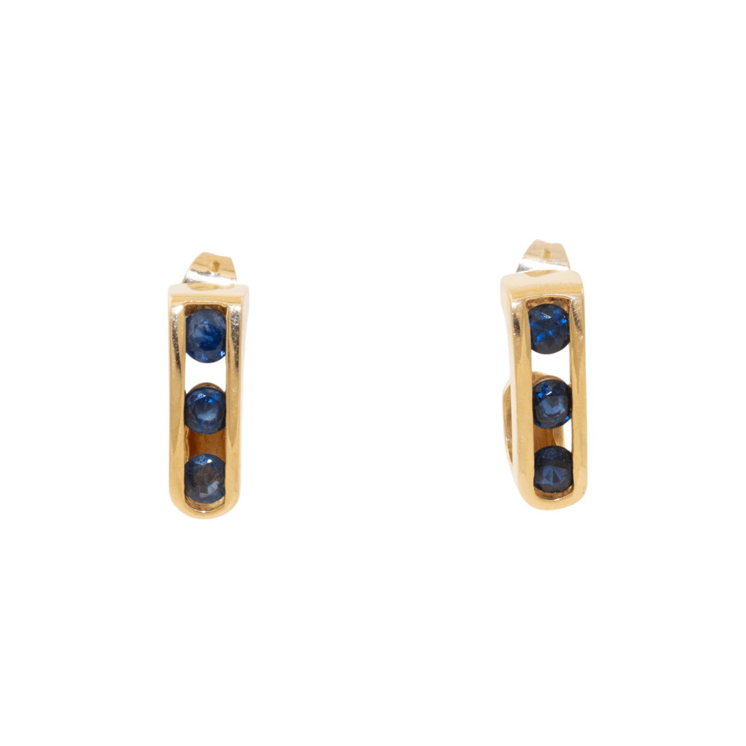 14k Gold x Abstract Channel - Set Sapphire J - Hoops - Kingdom Jewelry