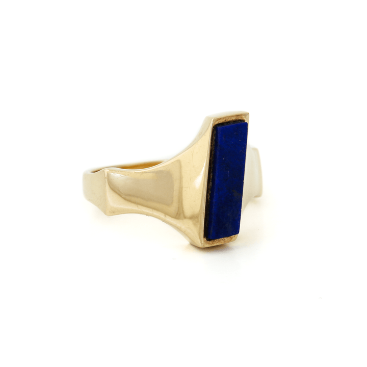 14k Gold x Abstract Lapis Lazuli Parallelogram Signet - Kingdom Jewelry