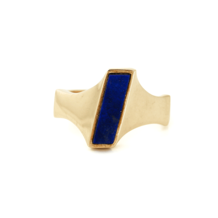 14k Gold x Abstract Lapis Lazuli Parallelogram Signet - Kingdom Jewelry