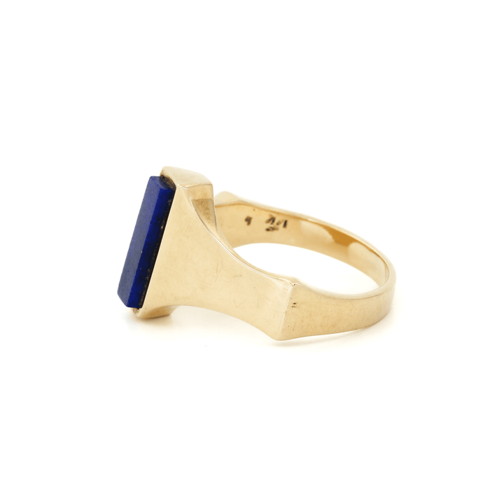 14k Gold x Abstract Lapis Lazuli Parallelogram Signet - Kingdom Jewelry