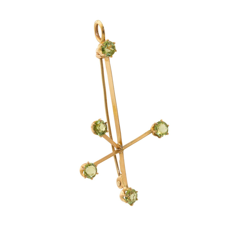14k Gold x Antique 1910's Edwardian "Crux: The Southern Cross" Constellation Peridot Hybrid Brooch - Kingdom Jewelry