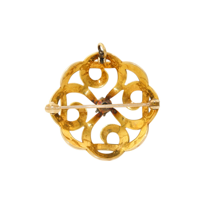 14k Gold x Antique White Sapphire & Pearl Spiral Brooch - Kingdom Jewelry