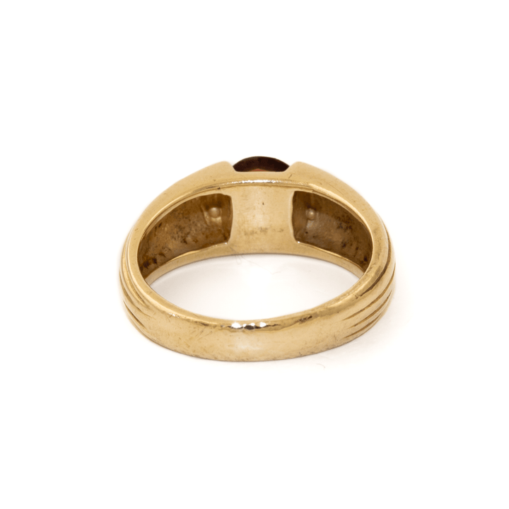 14k Gold x Art - Deco Shell - Shank Red Garnet Solitaire - Kingdom Jewelry