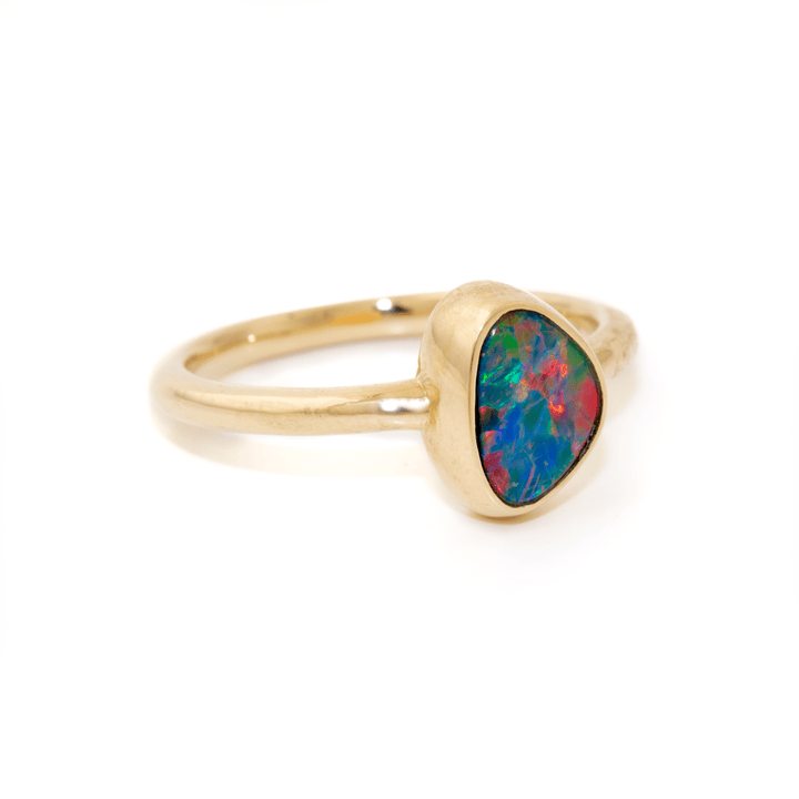 14k Gold x Asymmetric Australian Opal Solitaire Signet - Kingdom Jewelry