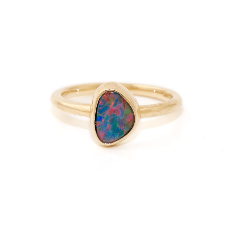 14k Gold x Asymmetric Australian Opal Solitaire Signet - Kingdom Jewelry