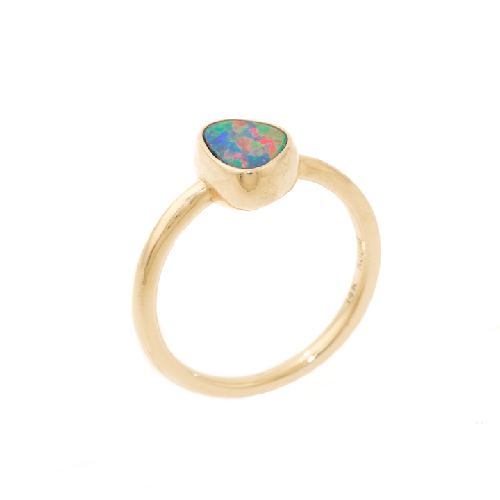 14k Gold x Asymmetric Australian Opal Solitaire Signet - Kingdom Jewelry