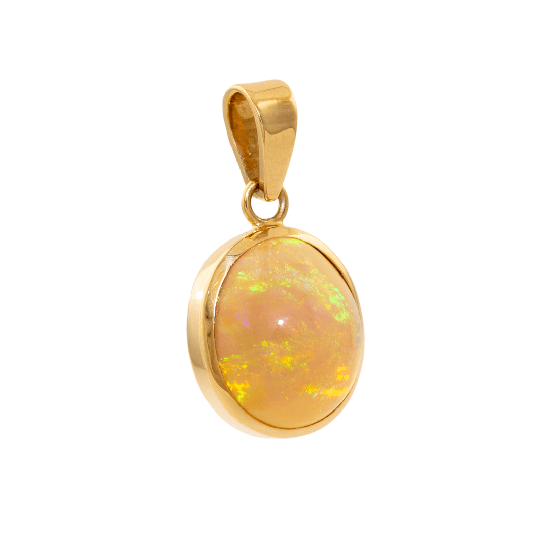 14k Gold x Auroral Domed Welo Opal Pendant - Kingdom Jewelry