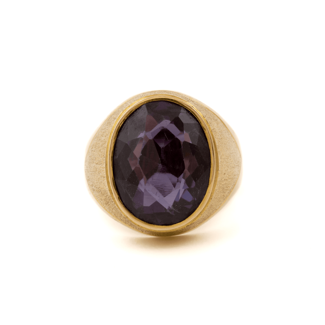 14k Gold x Brushed 1980's Synthetic Purple Stone Signet - Kingdom Jewelry