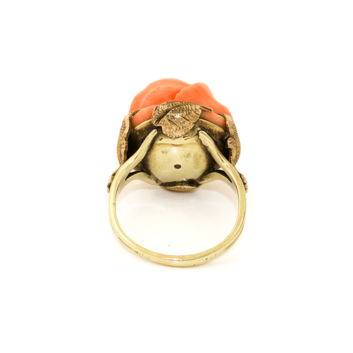 14k Gold x Carved Pink Coral Rose Cocktail Ring - Kingdom Jewelry