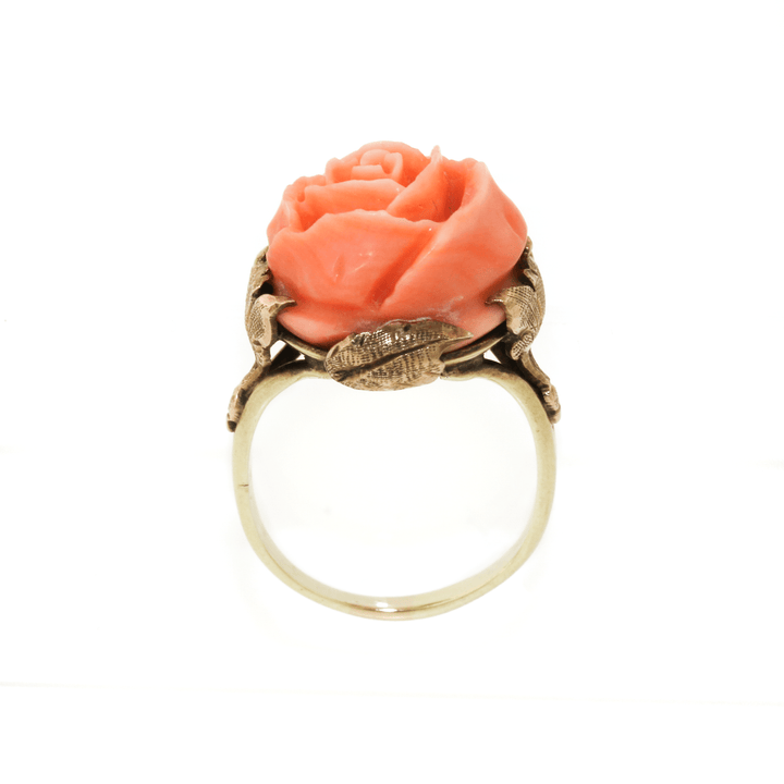 14k Gold x Carved Pink Coral Rose Cocktail Ring - Kingdom Jewelry