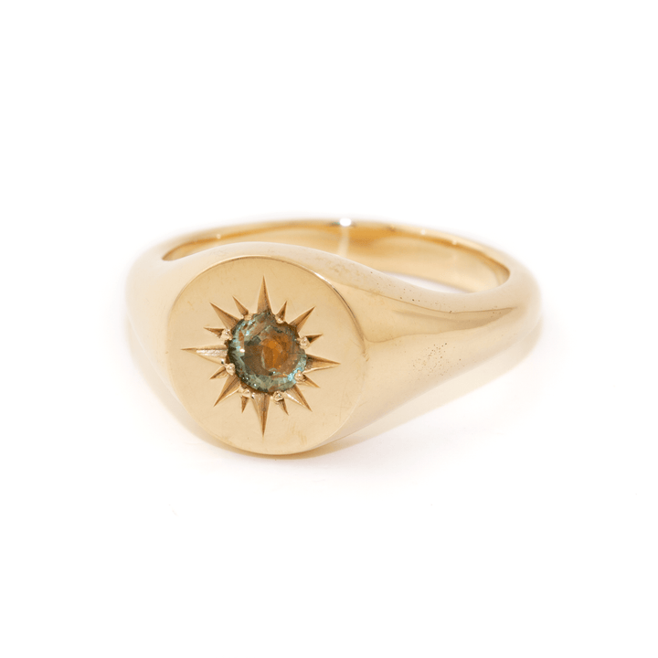 14k Gold x Champagne Parti Sapphire Starburst Solitaire Signet - Kingdom Jewelry