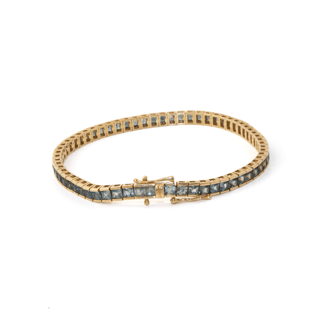 14k Gold x Channel-Set Ombre Teal-Blue Sapphire Tennis Bracelet - Kingdom Jewelry