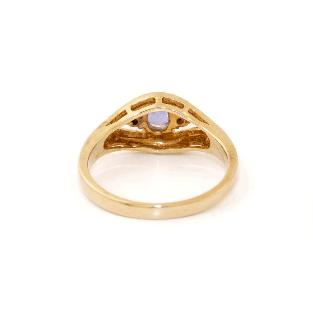 14k Gold x Classic Synthetic Violet Glass & Diamond Ring - Kingdom Jewelry