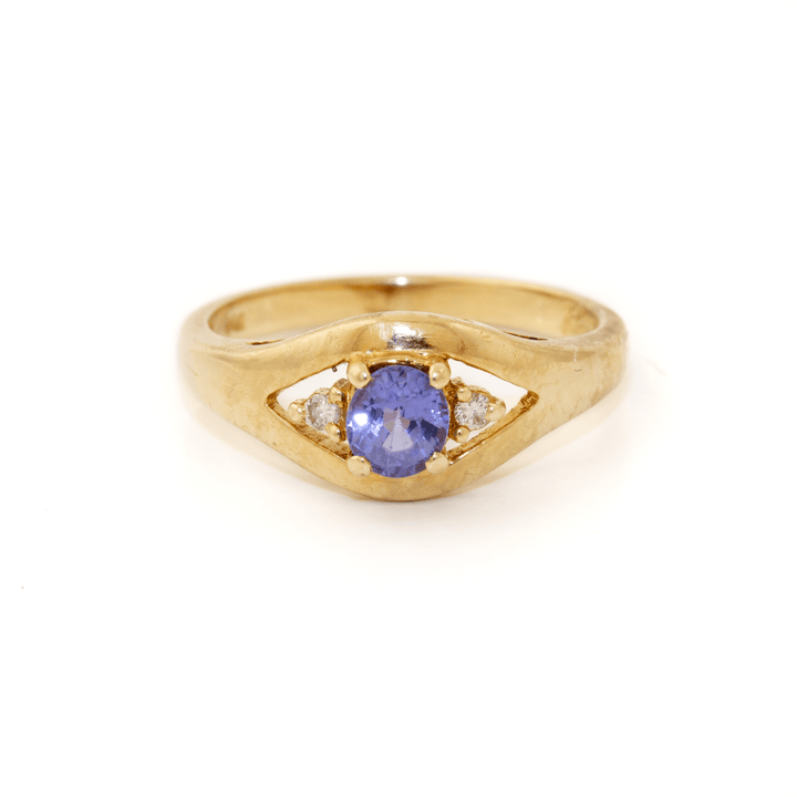 14k Gold x Classic Synthetic Violet Glass & Diamond Ring - Kingdom Jewelry