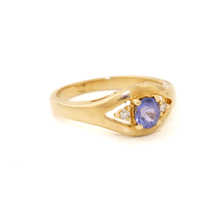 14k Gold x Classic Synthetic Violet Glass & Diamond Ring - Kingdom Jewelry