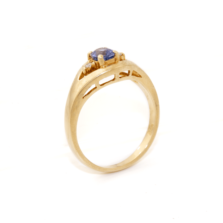 14k Gold x Classic Synthetic Violet Glass & Diamond Ring - Kingdom Jewelry