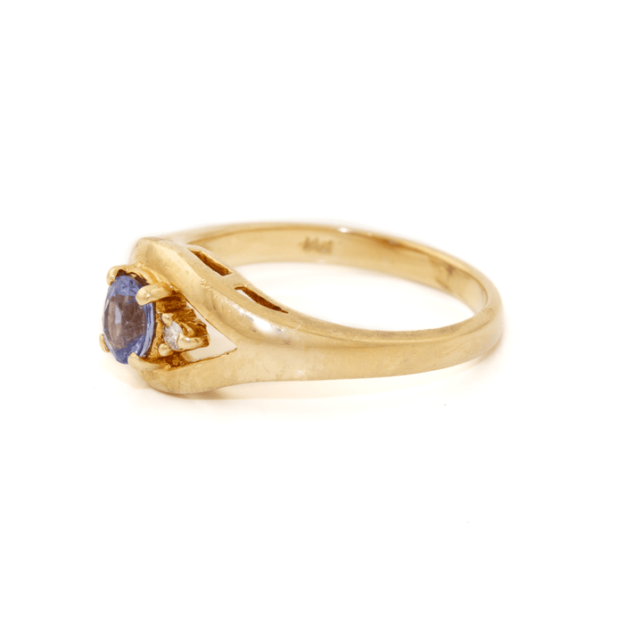 14k Gold x Classic Synthetic Violet Glass & Diamond Ring - Kingdom Jewelry