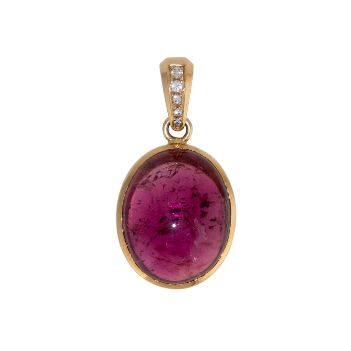 14k Gold x Domed Oval Rubellite Tourmaline & Diamond Pendant - Kingdom Jewelry