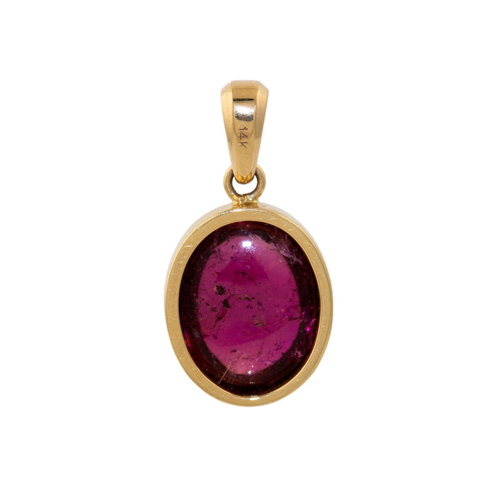 14k Gold x Domed Oval Rubellite Tourmaline & Diamond Pendant - Kingdom Jewelry