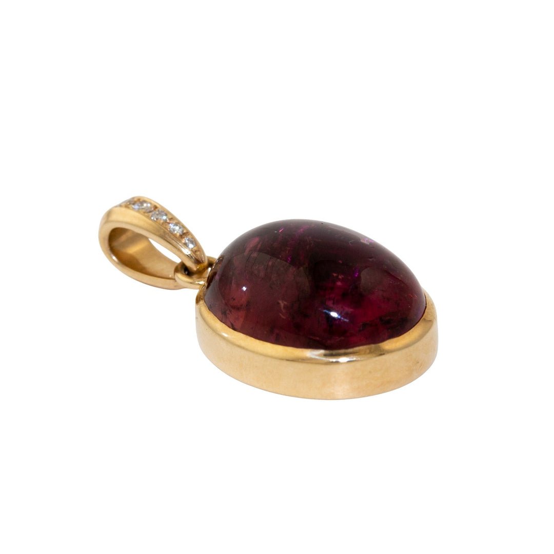 14k Gold x Domed Oval Rubellite Tourmaline & Diamond Pendant - Kingdom Jewelry