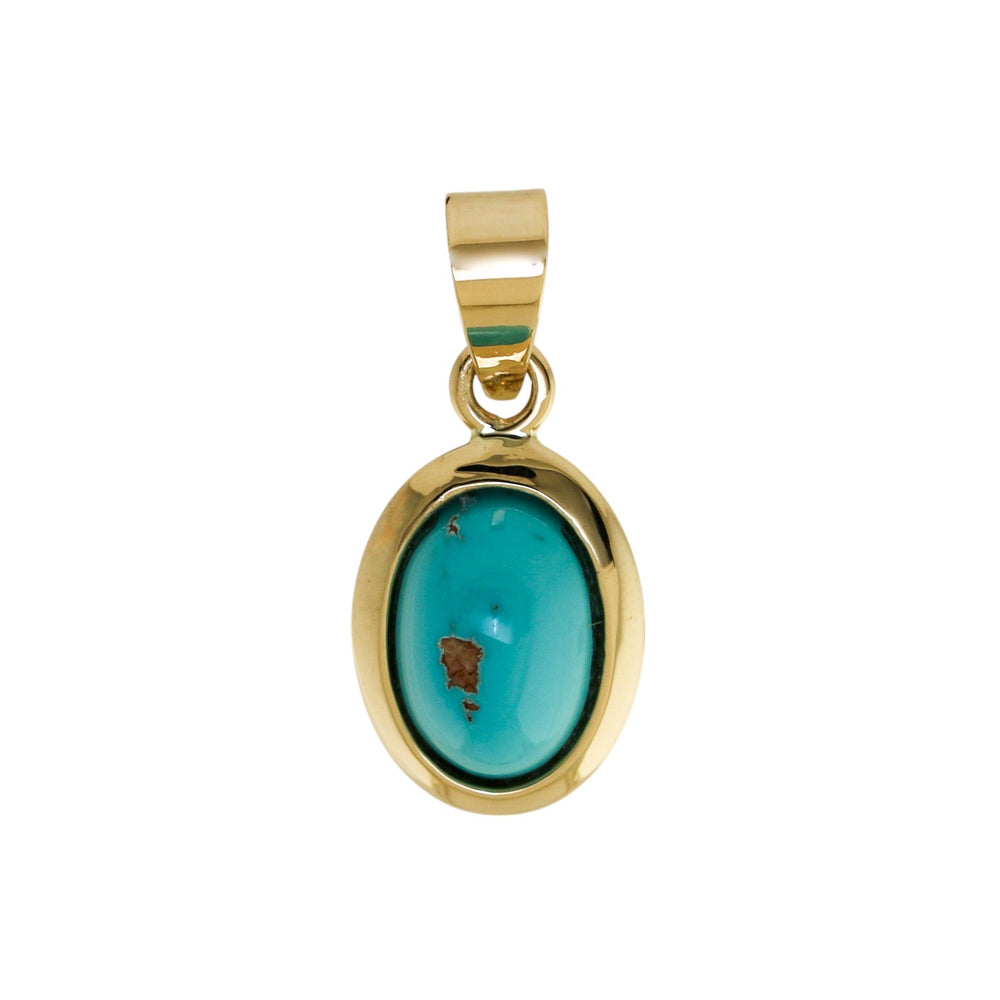 14k Gold x East West Bezel Persian Turquoise Pendant - Kingdom Jewelry