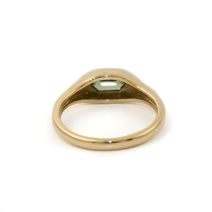 14k Gold x Elongated Hexagon Teal Sapphire Solitaire - Kingdom Jewelry