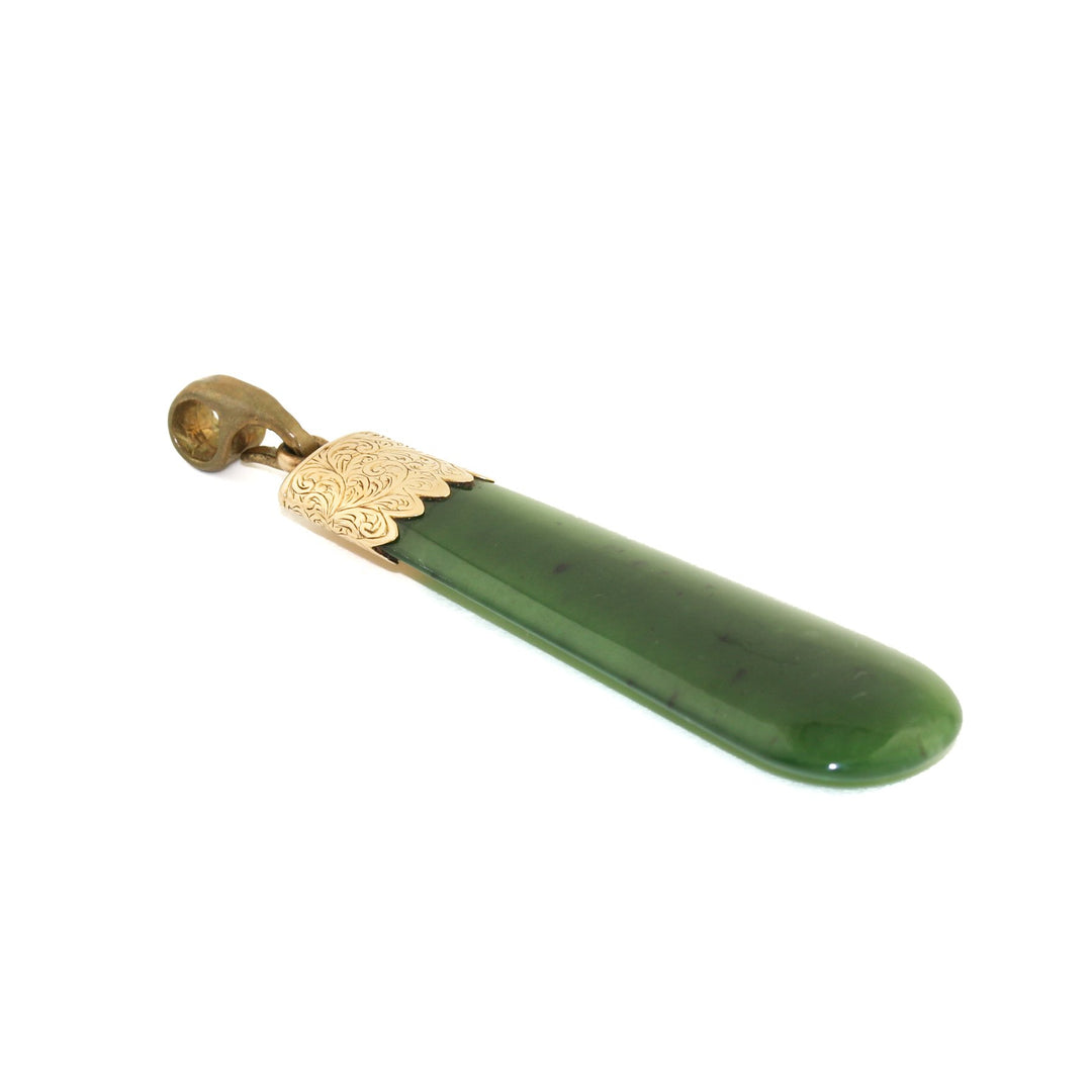 14k Gold x Elongated Jade Pounamu Pendan - Kingdom Jewelry