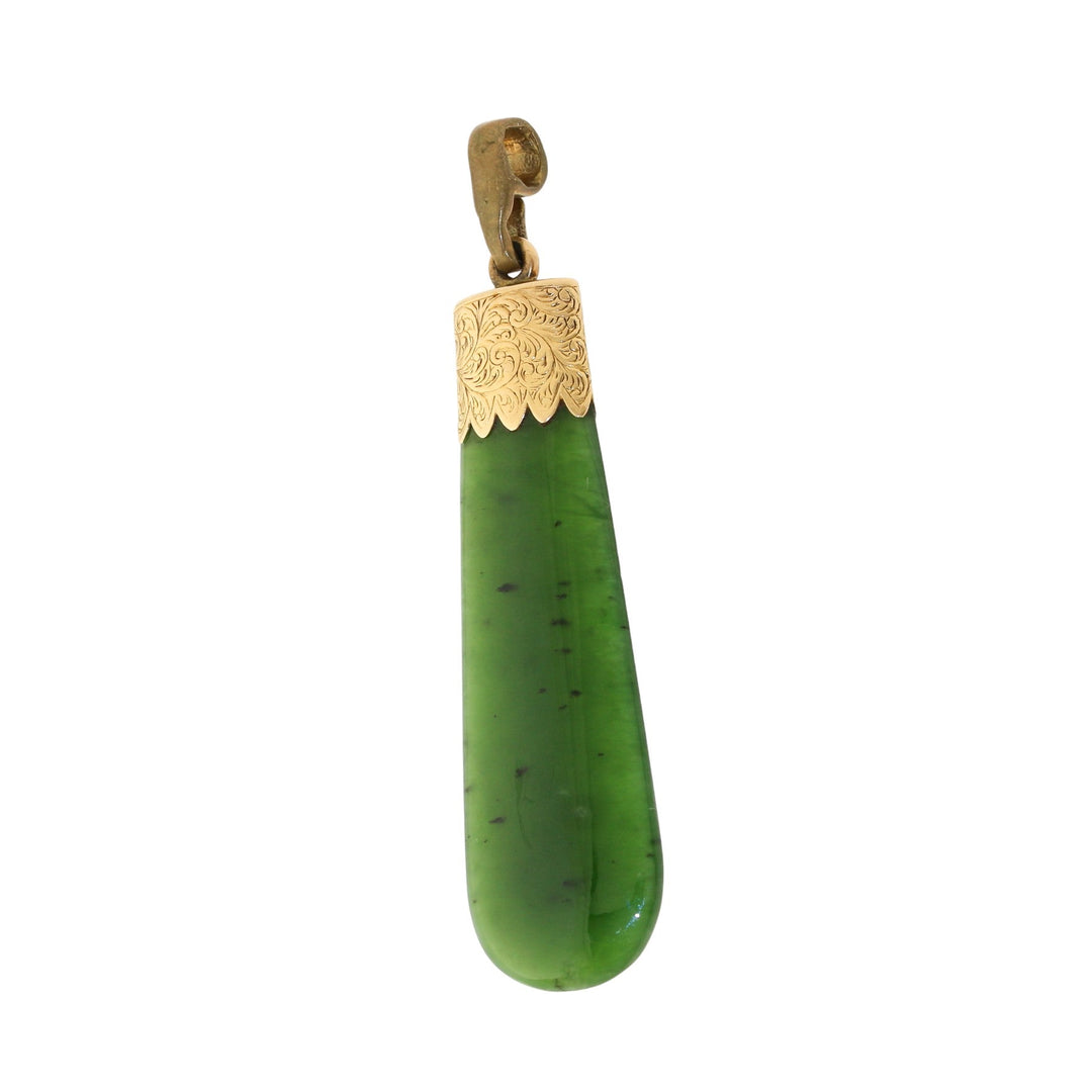 14k Gold x Elongated Jade Pounamu Pendan - Kingdom Jewelry