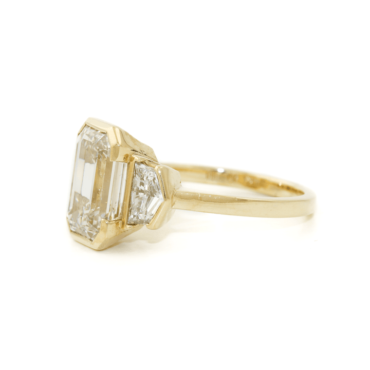 14k Gold x Emerald - Cut 3.63 ct Lab Diamond Trilogy Ring - Kingdom Jewelry