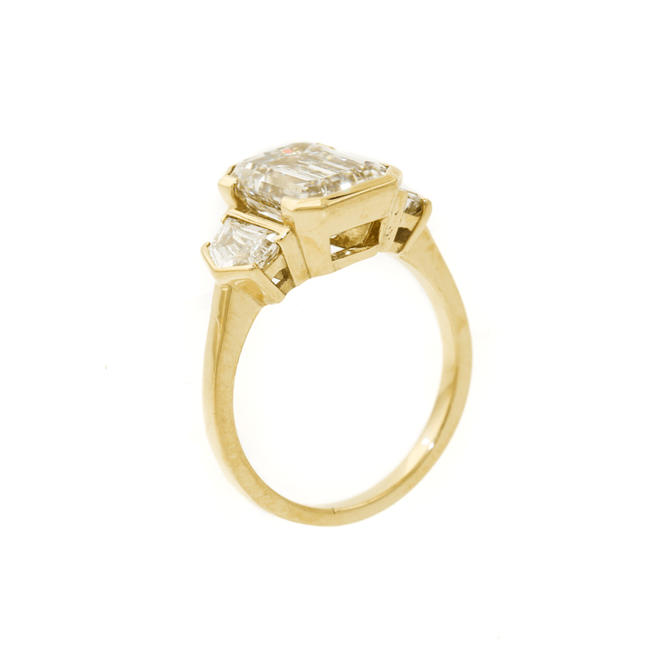 14k Gold x Emerald - Cut 3.63 ct Lab Diamond Trilogy Ring - Kingdom Jewelry