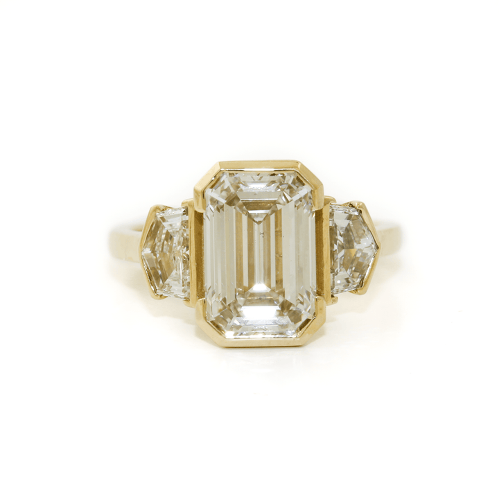 14k Gold x Emerald - Cut 3.63 ct Lab Diamond Trilogy Ring - Kingdom Jewelry