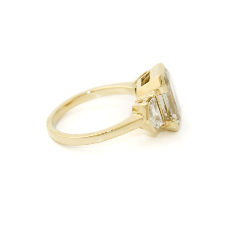 14k Gold x Emerald - Cut 3.63 ct Lab Diamond Trilogy Ring - Kingdom Jewelry