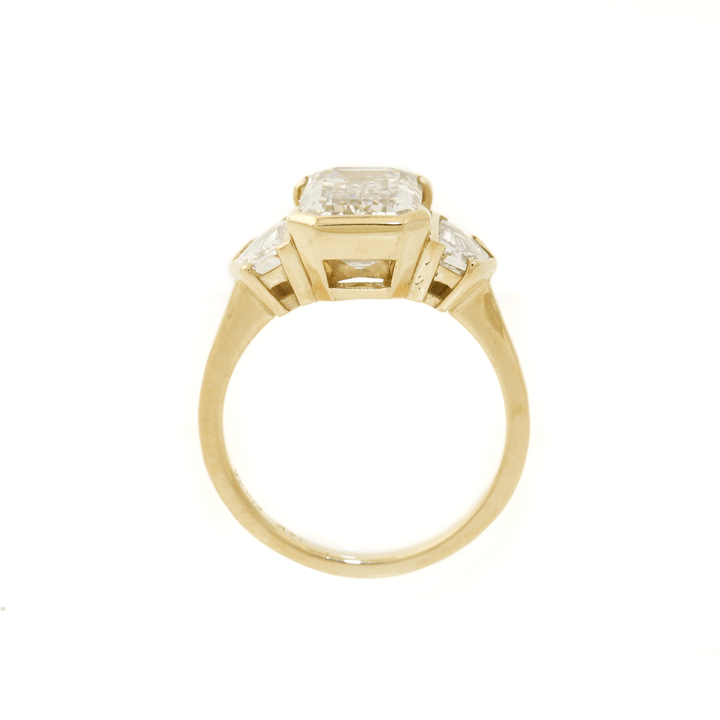 14k Gold x Emerald - Cut 3.63 ct Lab Diamond Trilogy Ring - Kingdom Jewelry