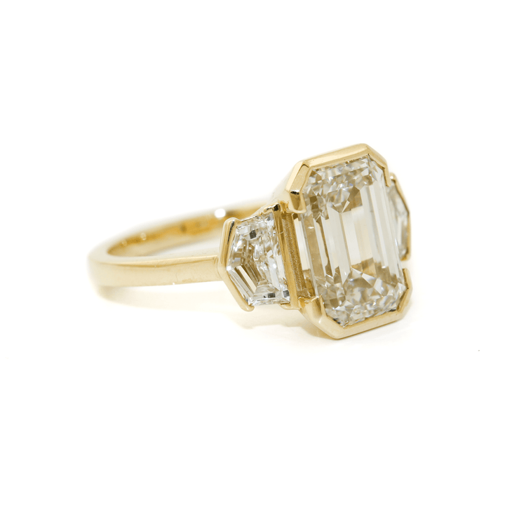 14k Gold x Emerald - Cut 3.63 ct Lab Diamond Trilogy Ring - Kingdom Jewelry