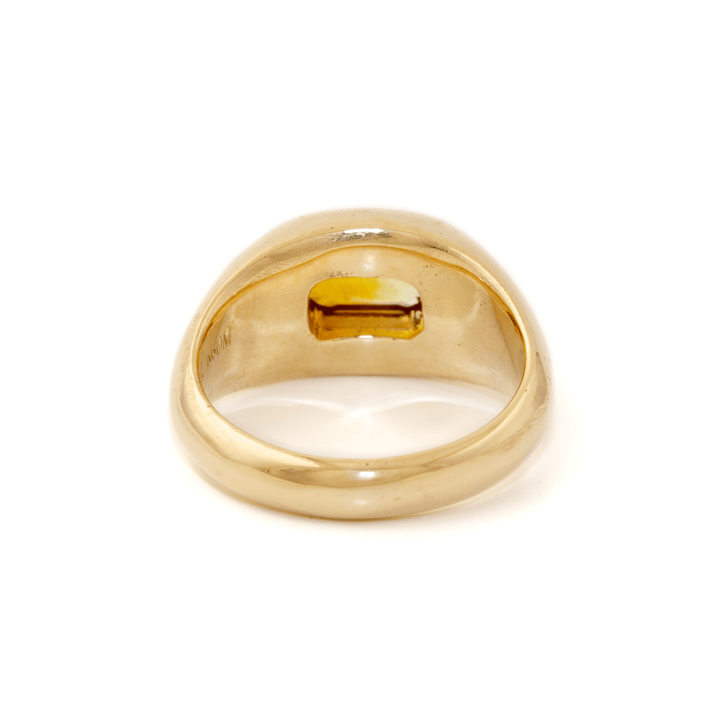 14k Gold x Emerald - Cut Parti Sapphire Gypsy Solitaire Signet - Kingdom Jewelry