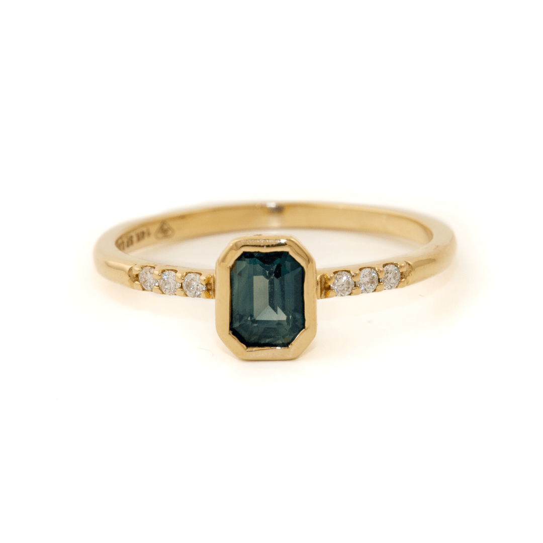 14k Gold x Emerald - Cut Sapphire & Pavé Diamond Ring - Kingdom Jewelry