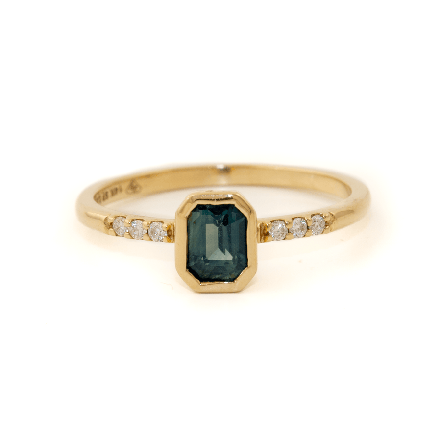 14k Gold x Emerald - Cut Sapphire & Pavé Diamond Ring - Kingdom Jewelry