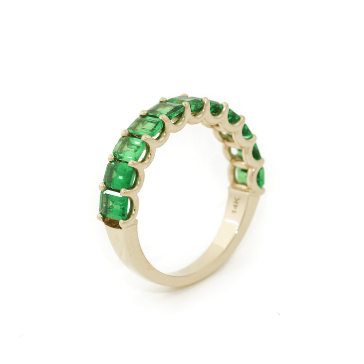 14k Gold x Emerald - Cut Tsavorite Semi - Eternity Band - Kingdom Jewelry