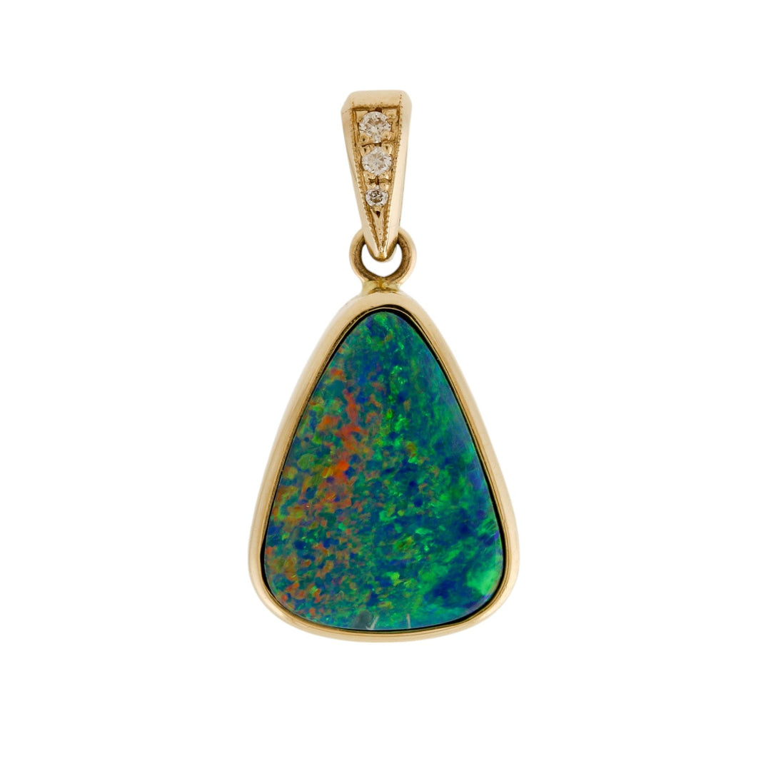 14k Gold x Fiery 3.25ct Australian Pear Opal & Diamond Pendant - Kingdom Jewelry