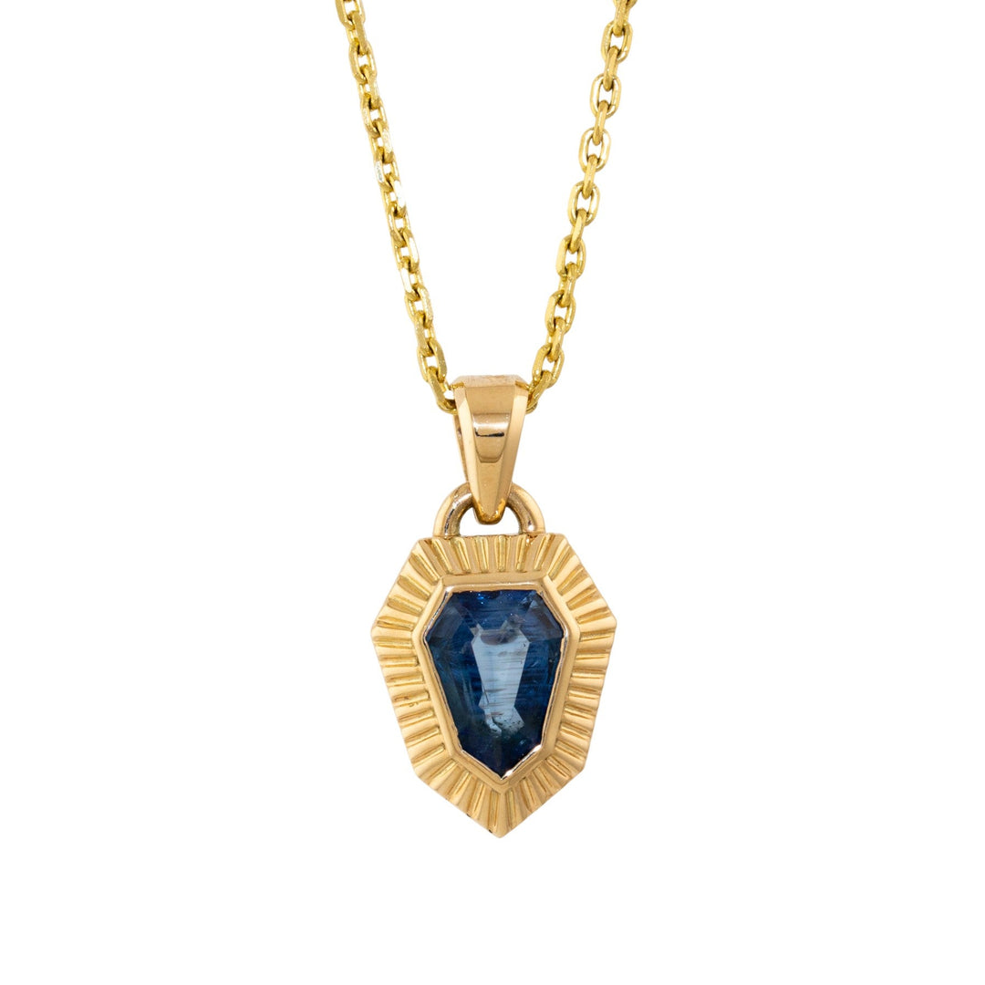 14k Gold x Geometric 2ct Blue Sapphire Spear Sunburst Pendant - Kingdom Jewelry