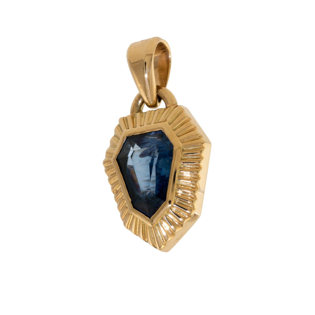 14k Gold x Geometric 2ct Blue Sapphire Spear Sunburst Pendant - Kingdom Jewelry