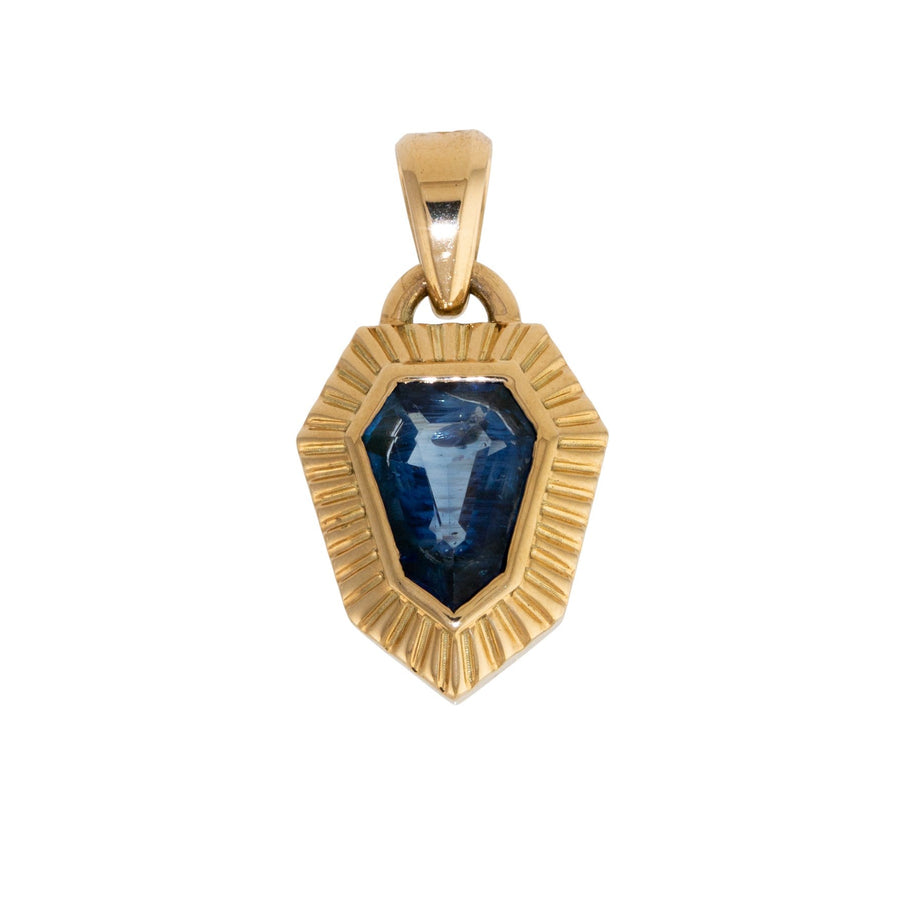14k Gold x Geometric 2ct Blue Sapphire Spear Sunburst Pendant - Kingdom Jewelry