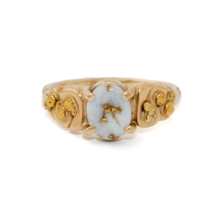 14k Gold x Gold - Flecked Quartz & 24k Alaskan Nugget Signet - Kingdom Jewelry