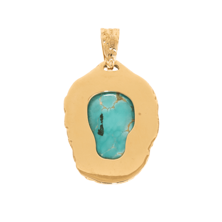 14k Gold x Hand - Carved "Lee Downey" Turquoise Skull Pendant - Kingdom Jewelry