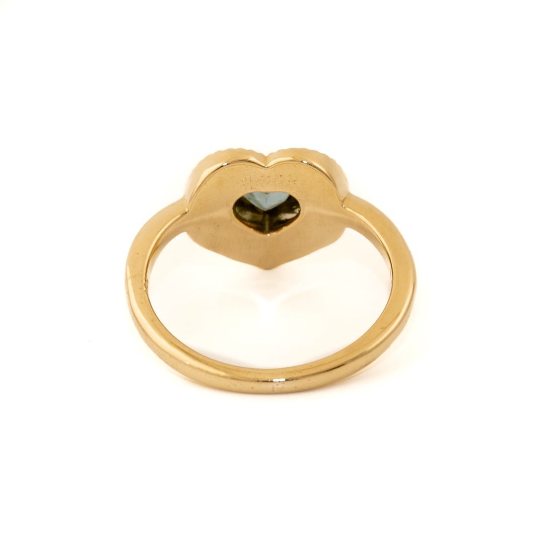 14k Gold x Heart - Shape Blue Sapphire Sunburst Ring - Kingdom Jewelry