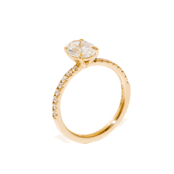 14k Gold x Hidden Halo & Pavé 1.06ct F VVS2 Oval Lab Diamond Solitaire Engagement - Kingdom Jewelry